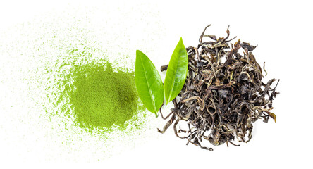 fresh leaf  and dry green tea isolated on transparent png