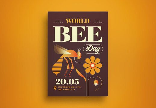 Brown Flat Design World Bee Day Flyer Layout