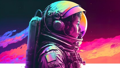 Obraz na płótnie Canvas Glitch astronaut in vaporwave style design rainbow cyberpunk ,Generate Ai