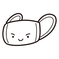 マスクのかわいいキャラクター（白黒）