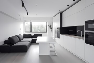Kitchen room minimalist black and white isnpiration Generated AI