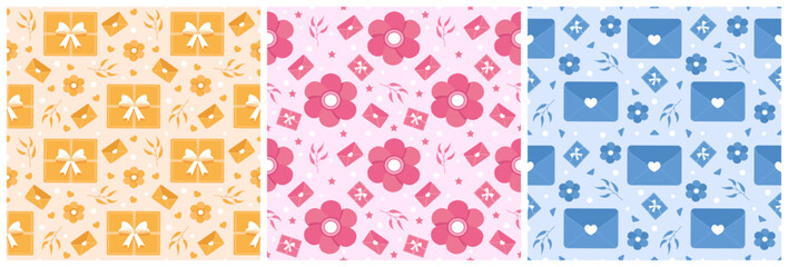 Set of Happy Mother Day Seamless Pattern Design in Element Decoration Template Hand Drawn Cartoon Flat Illustration