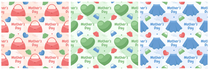 Set of Happy Mother Day Seamless Pattern Design in Element Decoration Template Hand Drawn Cartoon Flat Illustration