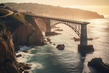 The background of a bridge over the sea with rocks is a breathtaking sight.made with generative ai