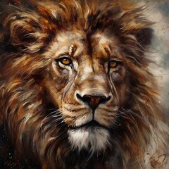 detailed and lifelike painting of a majestic lion, rendered with stunning artistry and skill. made with generative ai.
