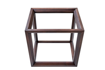 Wooden frame of bedside table made of solid walnut isolated on white background closeup. Joinery angular joint of planks on dowels