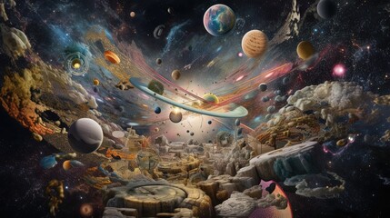 Obraz na płótnie Canvas Wonders Of The Galaxy Surrealism Collages generative ai