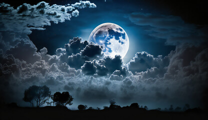 Fototapeta na wymiar sky night view with beautiful full moon created with Generative AI technology