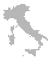 Fototapeta na wymiar Pixel map of Italy. dotted map of Italy isolated on white background. Abstract computer graphic of map.