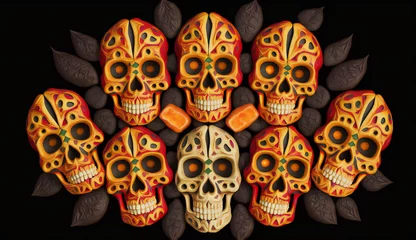 Papier Peint photo Crâne mexican art on skull created with Generative AI technology