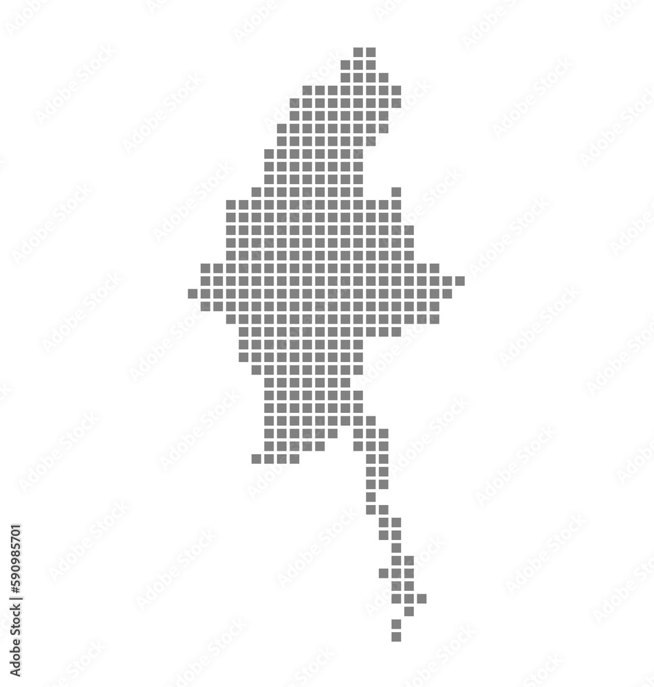 Poster pixel map of myanmar. dotted map of myanmar isolated on white background. abstract computer graphic 