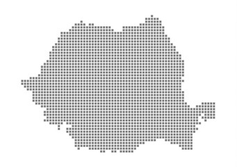 Pixel map of Romania. dotted map of Romania isolated on white background. Abstract computer graphic of map.