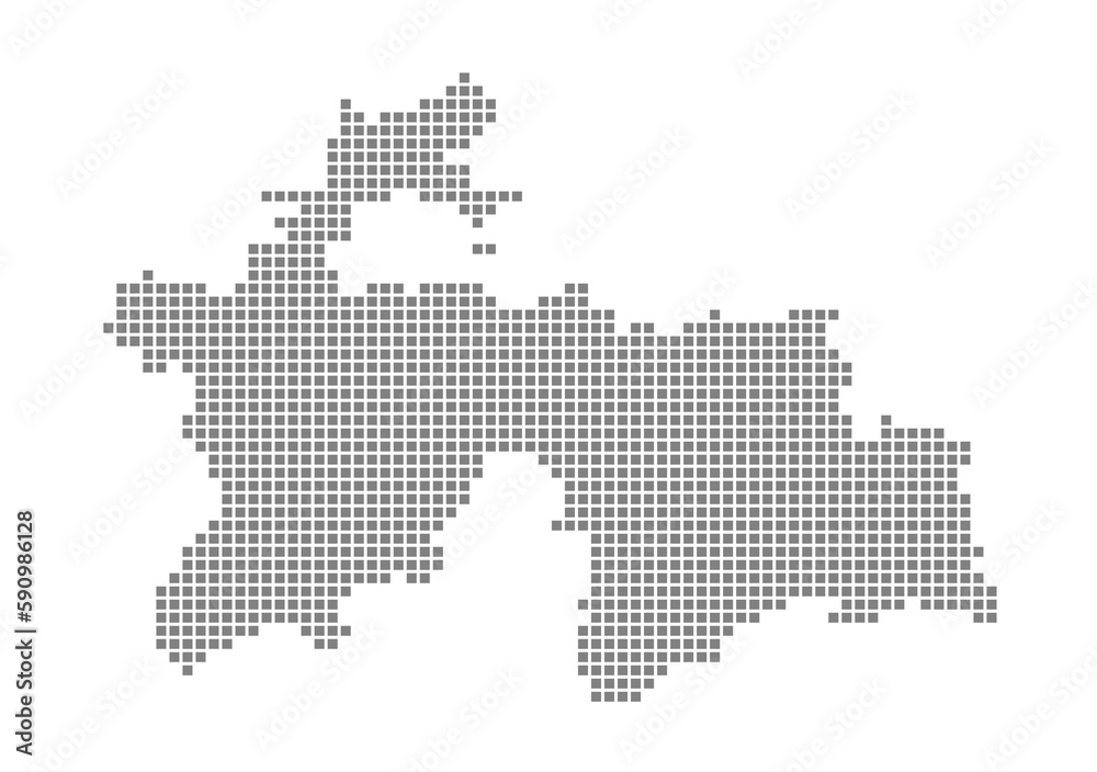 Fototapete pixel map of tajikistan. dotted map of tajikistan isolated on white background. abstract computer gr