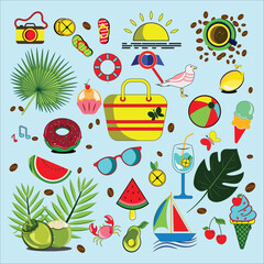 collection of summer symbols. vector