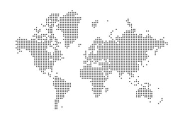 Pixel map of World. dotted map of World isolated on white background. Abstract computer graphic of map.