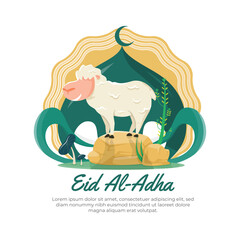 Illustration of a cute sheep with eid al adha islamic ornament