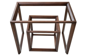 Wooden frame of bedside table and dressing table made of solid walnut isolated on white background. Joinery angular joint of planks on dowels