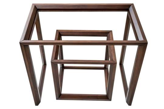 Wooden frame of bedside table and dressing table made of solid walnut isolated on white background. Joinery angular joint of planks on dowels
