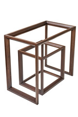 Wooden frame of bedside table and dressing table made of solid walnut isolated on white background. Joinery angular joint of planks on dowels