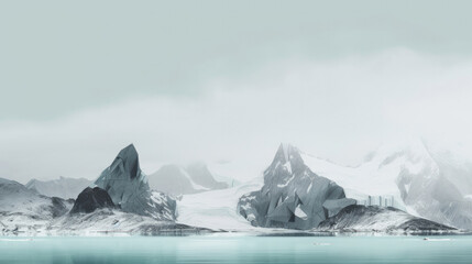 Fototapeta na wymiar Icey glaciers and majestic snowy mountains computer wallpaper, generative ai