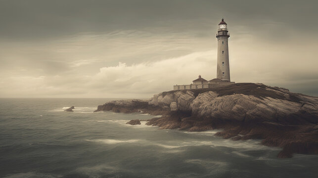 Muted lighthouse computer wallpaper, generative ai