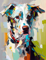 Abstract Oil Paint Inspired Illustration of a Border Collie Dog. Generative ai