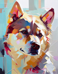 Abstract Oil Paint Inspired Illustration of a Dog. Generative ai