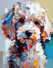 Abstract Oil Paint Inspired Illustration of a Poodle Dog. Generative ai