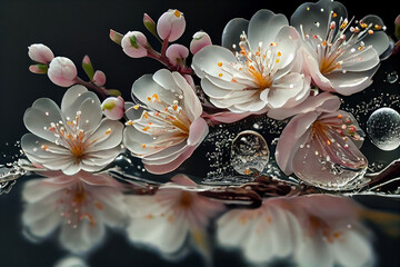 Beautiful Pink Cherry Blossoms withIntricate  Details. Generative ai