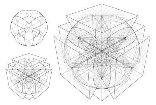 Sphere And Six Pyramids Subtraction Vector. Sphere Subtraction With Pyramids On Six Sides, From The Simple To The Complicated Shape. 