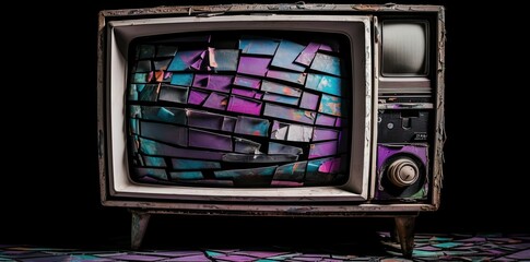 Television shattered symbolizing the destructive nature of the Media Generative AI