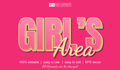 girl's area text effect, easy to use, vector text effect
