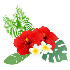 Naklejka premium ハイビスカス ヤシの葉 プルメリア アイコン