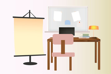 illustration of a office, Desk with lamp, Interior office room 