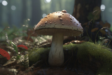 Fototapeta premium Magic mushroom in the forest, Generative AI