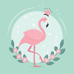 Pink flamingo. Cute illustration for a postcard, cover, packaging, banner, poster. Vector illustration