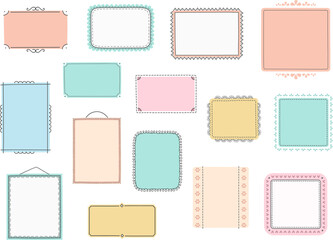 Set of colored hand drawn doodle frames, horizontal, vertical and square frames