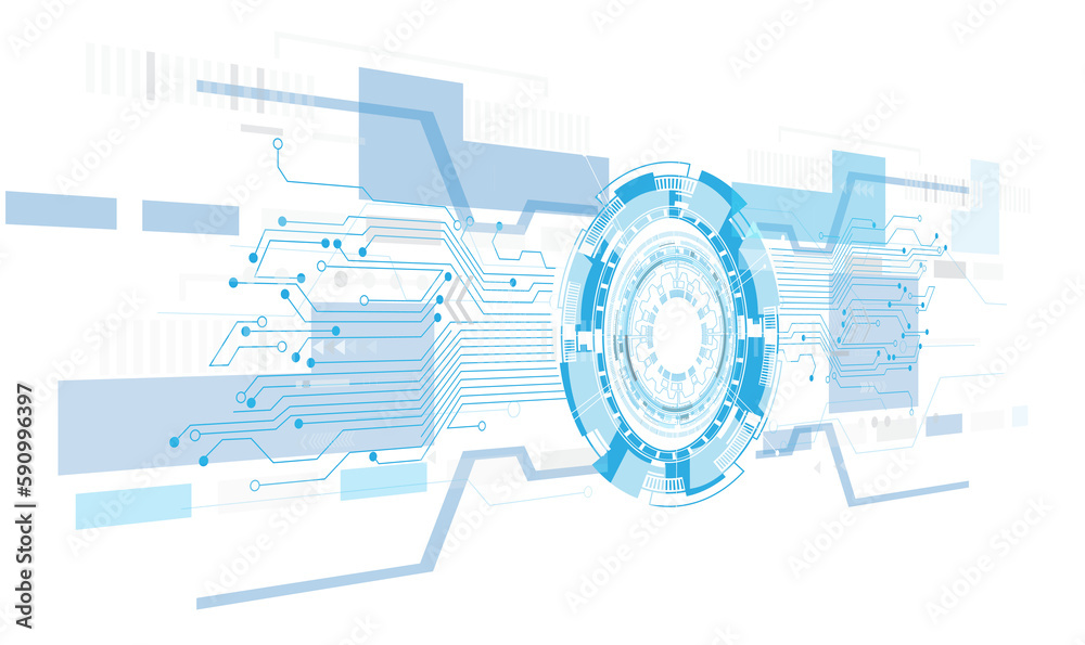 Poster abstract blue computer technology background with circuit board and circle tech.illustration for ele