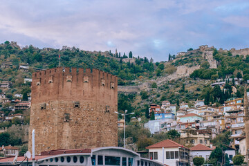 Fototapeta na wymiar Historical castle and Red Tower in Alanya Turkey