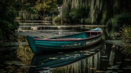 Obraz premium Impressionistic style pond with little boat