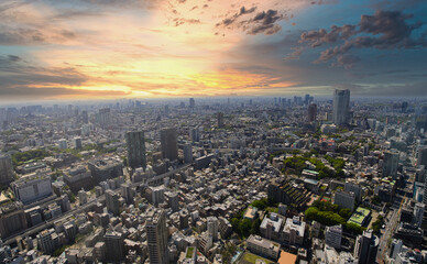 Buildings in the setting sun in Tokyo