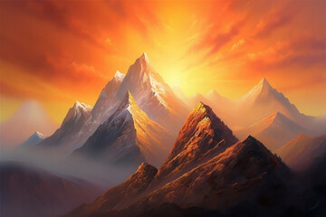 Magestic Mountains with golden sunshine