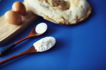 Lavash from whole grain durum flour. Handmade fresh pastries. Flour product. Bread, flour and ingredients.