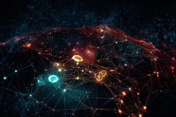 This abstract image represents the interconnectedness of healthcare and digital technology. Patients' medical data is connected through digital networks, allowing for online consultations and communic