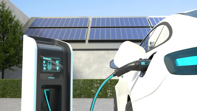 Electric car is charging the battery at the Ev charging station
