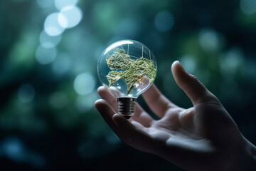 A green tree is depicted inside a light bulb, alongside an energy resources icon, representing the importance of electricity and energy conservation. This concept symbolizes the critical need for sust