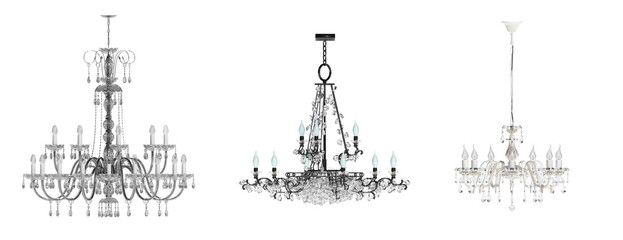 crystal chandelier for the interior isolated on transparent background, home lighting, 3D illustration, cg render
