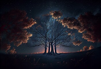 Naklejka na ściany i meble Night sky with trees. Generative AI