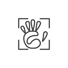 Palm scan authentication line icon