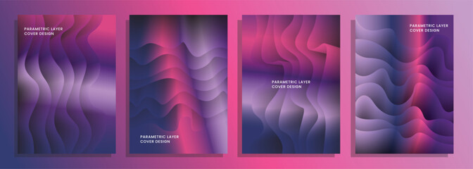 Abstract parametric silk pink purple cover poster background design set